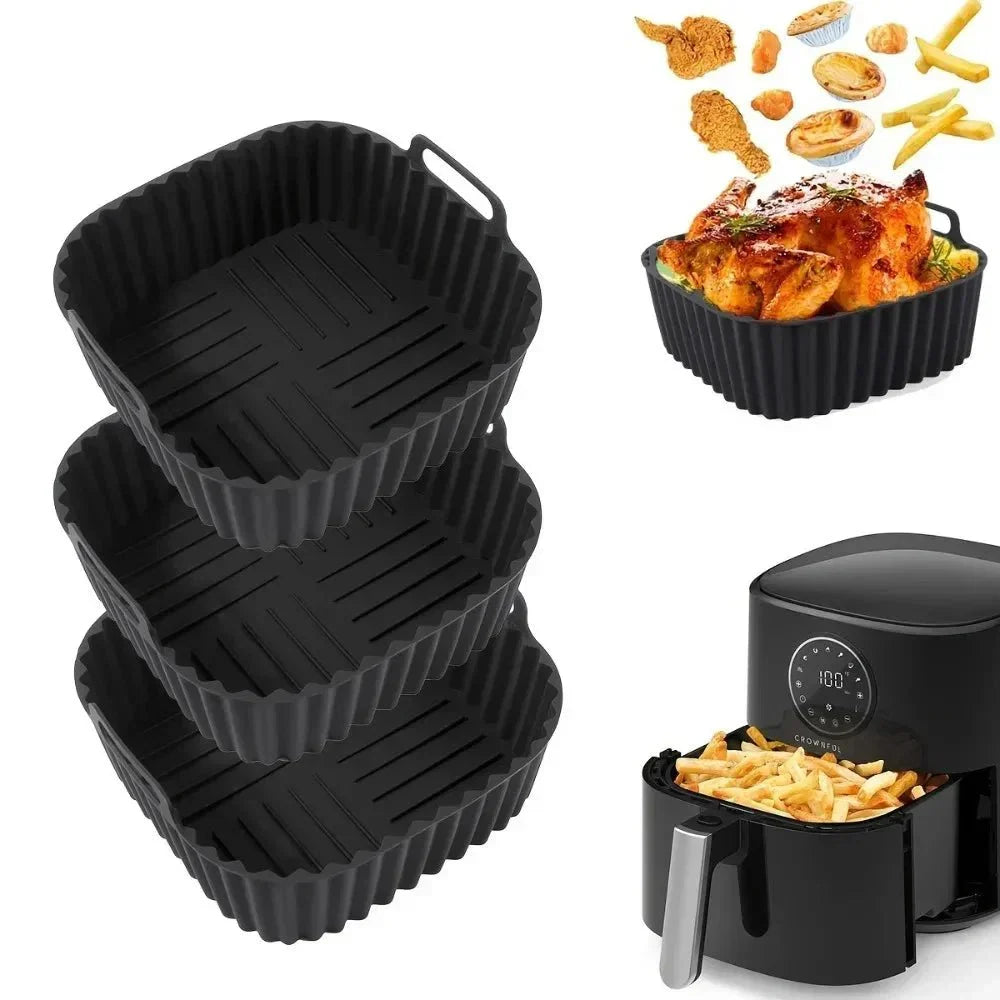 Set premium de folii din silicon EasyFry pentru friteuză cu aer cald — pătrate antiaderente, compatibile cu cuptoare de 4-7 Qt