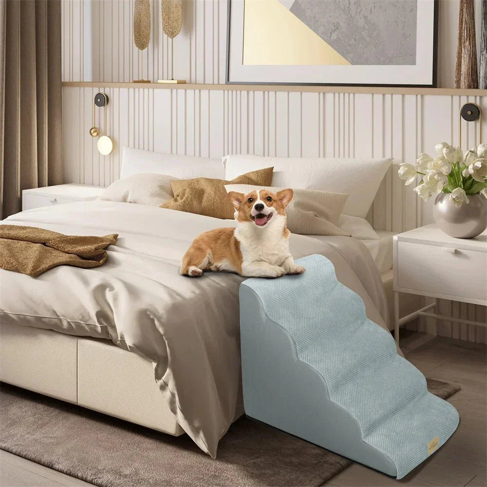 EASYPET CLIMB 5stupňová měkká pěnová rampa pro psy — mírný sklon a snímatelný potah