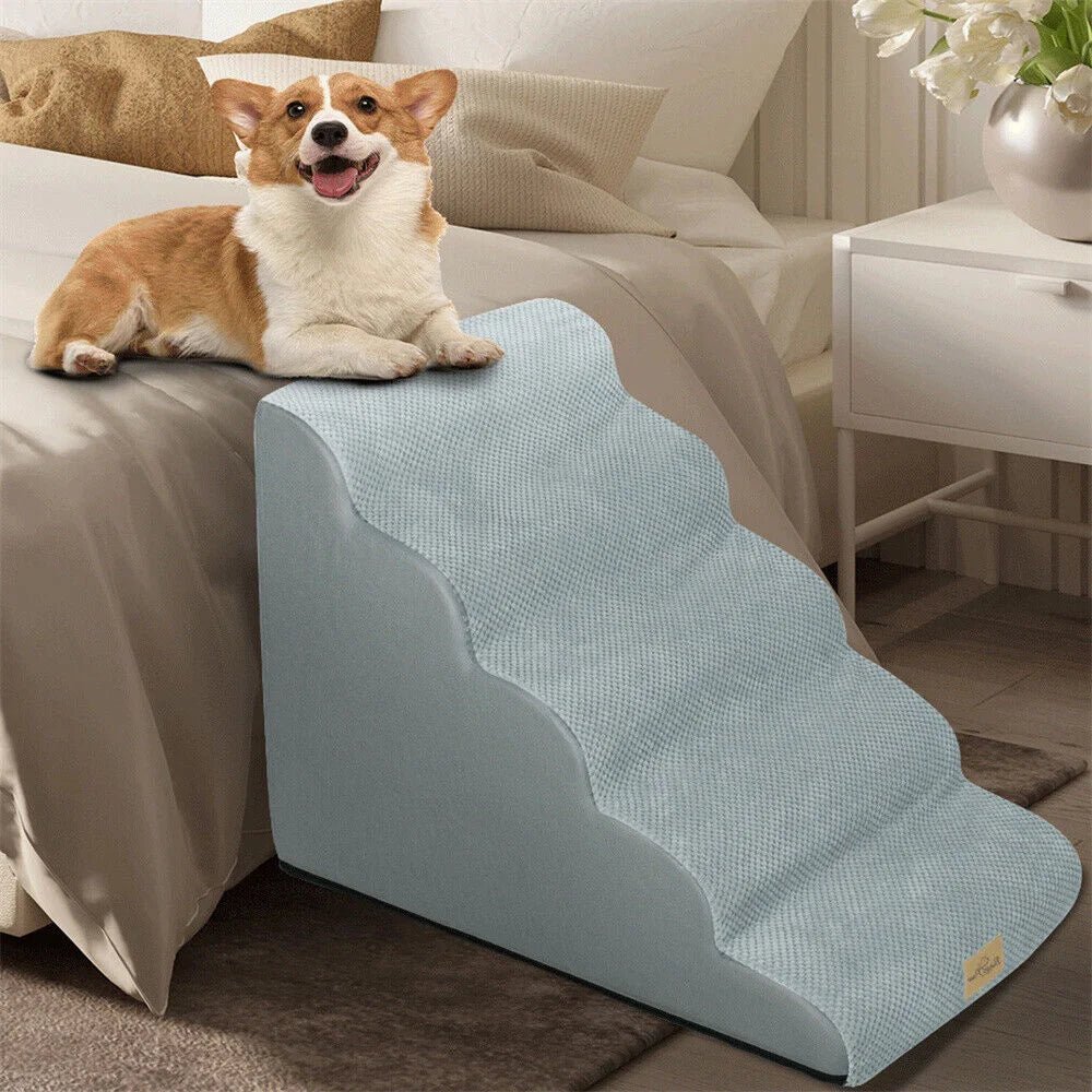 EASYPET CLIMB 5stupňová měkká pěnová rampa pro psy — mírný sklon a snímatelný potah