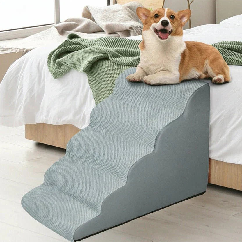 EASYPET CLIMB 5stupňová měkká pěnová rampa pro psy — mírný sklon a snímatelný potah