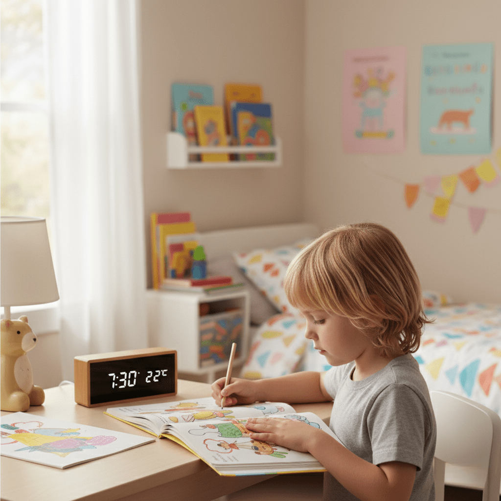 EcoClock digitalt bambusvækketur — LED-skærm til tid og temperatur