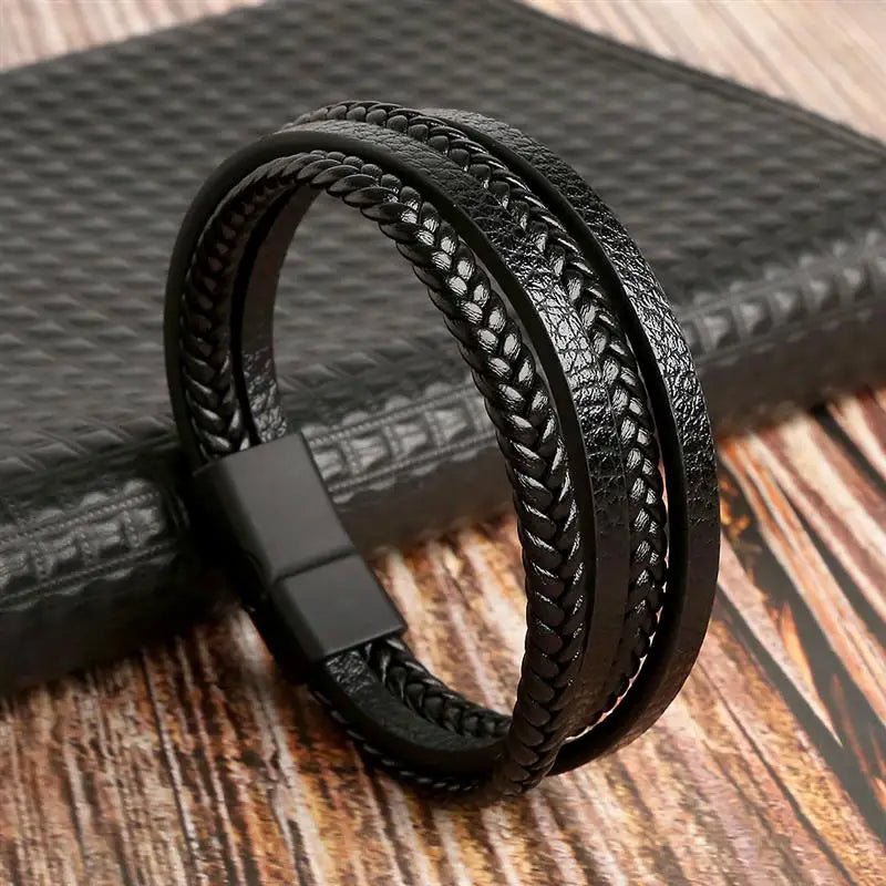 EdgeKnot メンズ編み込みブレスレット — ミニマルなデザイン、刻印可能なメタルアクセント