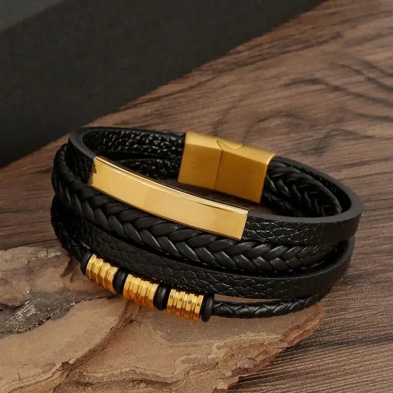 EdgeKnot メンズ編み込みブレスレット — ミニマルなデザイン、刻印可能なメタルアクセント