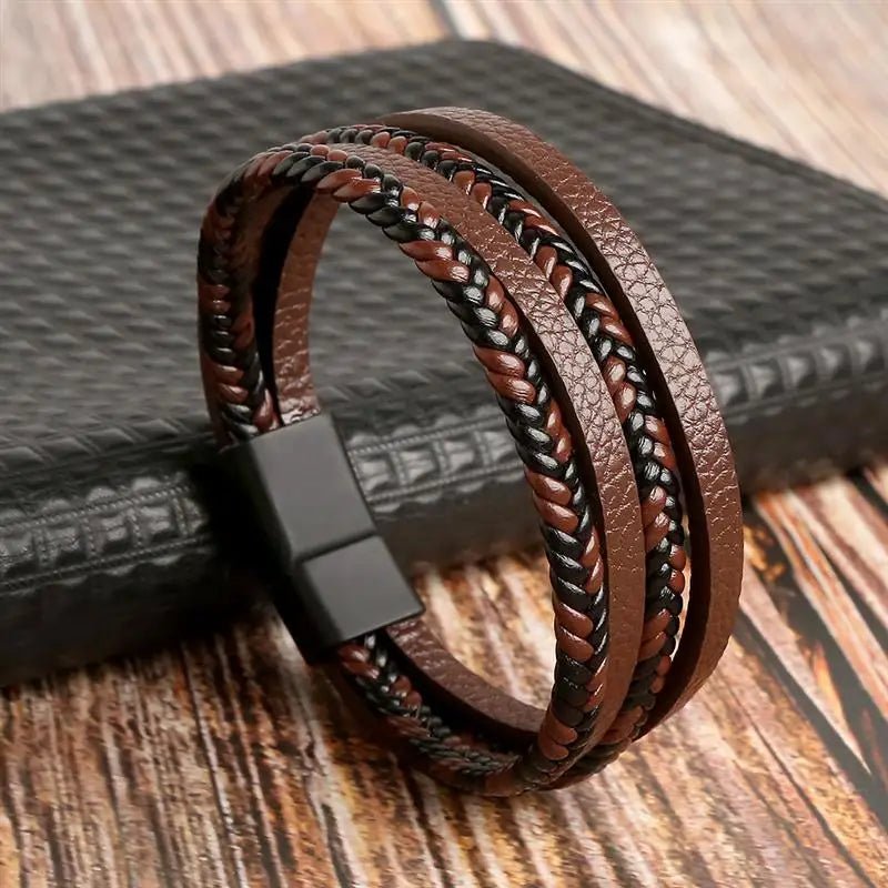 EdgeKnot メンズ編み込みブレスレット — ミニマルなデザイン、刻印可能なメタルアクセント