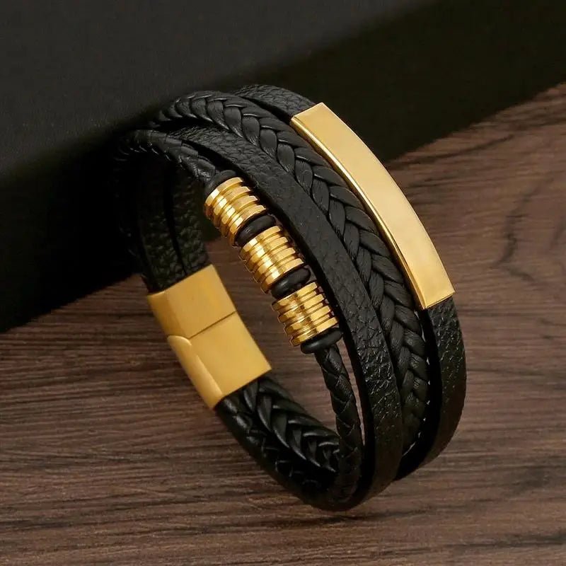 EdgeKnot メンズ編み込みブレスレット — ミニマルなデザイン、刻印可能なメタルアクセント
