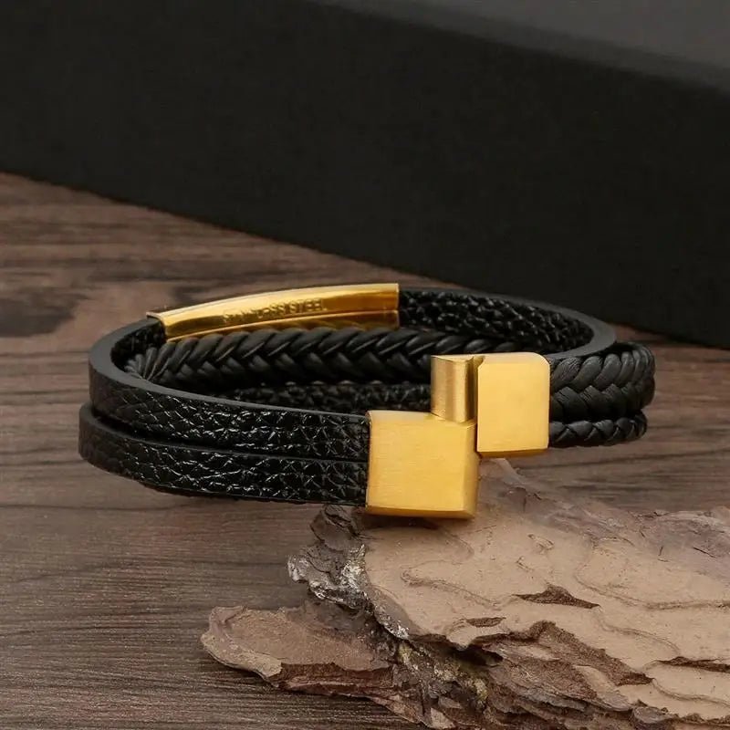 EdgeKnot メンズ編み込みブレスレット — ミニマルなデザイン、刻印可能なメタルアクセント