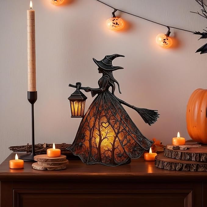 30 cm gotisk Halloween-lanterne med LED — sort og orange