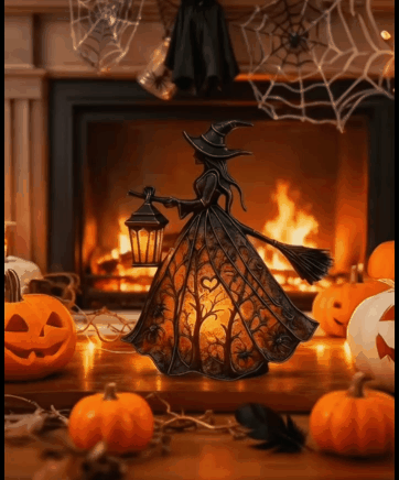 30 cm gotisk Halloween-lanterne med LED — sort og orange