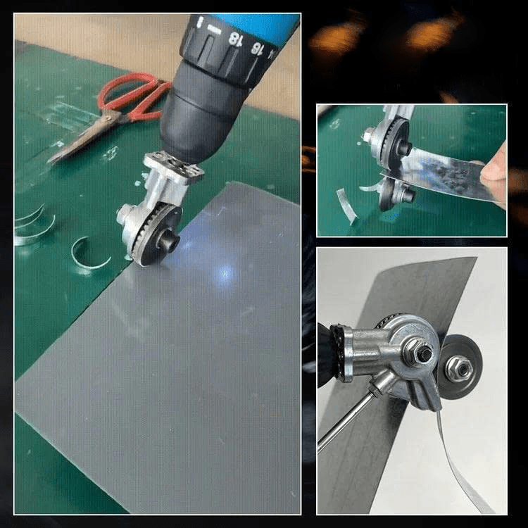 GyroCut Drill Attachment — Precision Metal Snipping Mechanism, Integrated Safety Guide