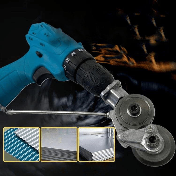 GyroCut Drill Attachment — Precision Metal Snipping Mechanism, Integrated Safety Guide