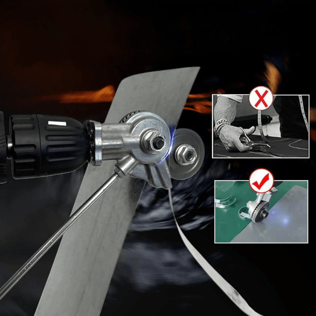 GyroCut Drill Attachment — Precision Metal Snipping Mechanism, Integrated Safety Guide