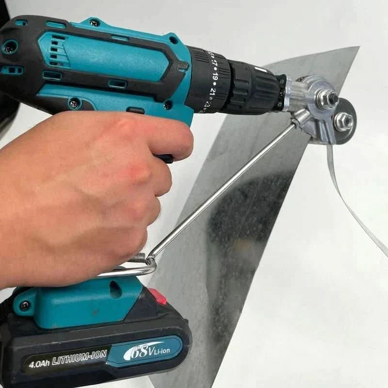 GyroCut Drill Attachment — Precision Metal Snipping Mechanism, Integrated Safety Guide