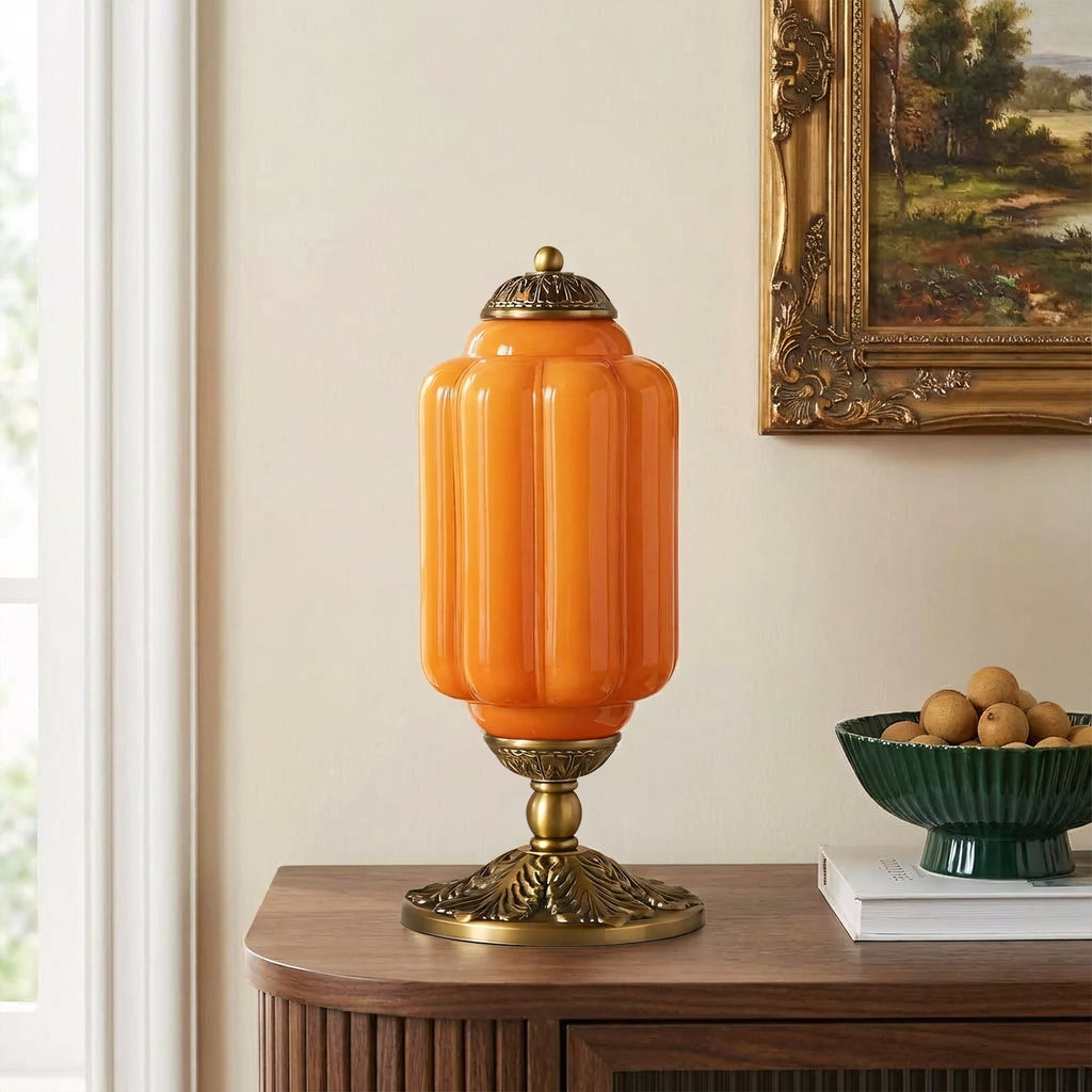 Retro Lamp — Cream-Colored Textured Glass, Brass/Black Frame