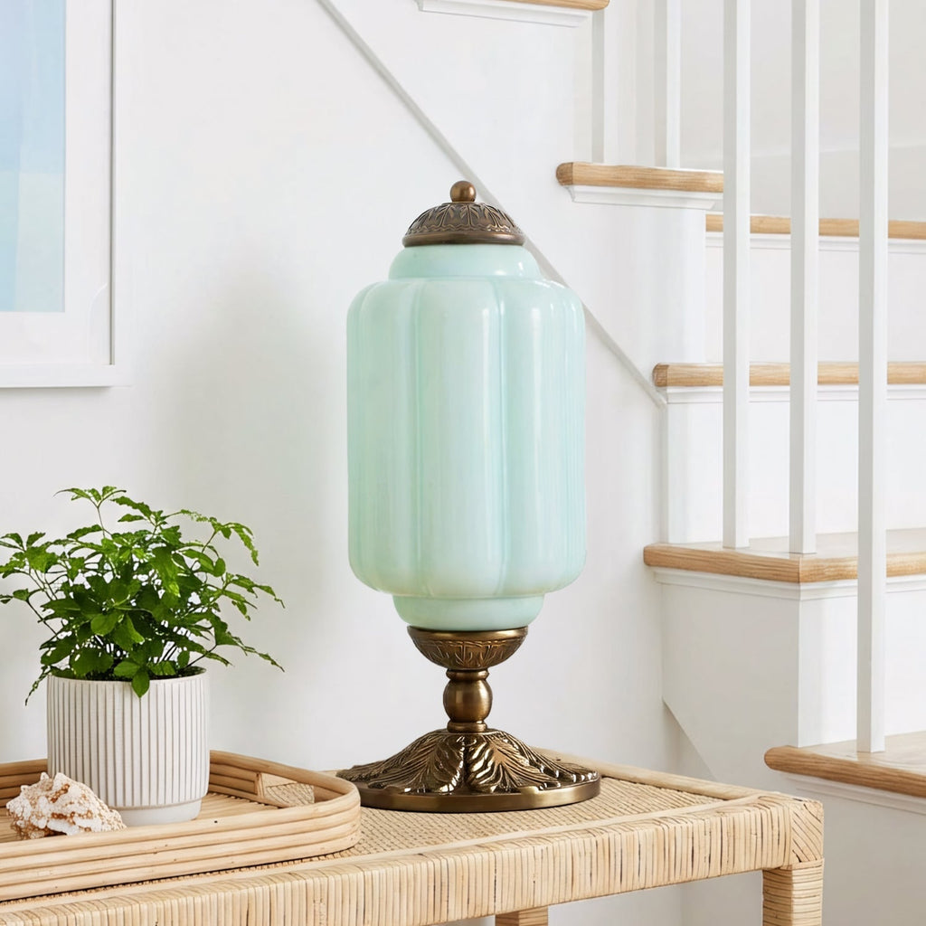 Retro Lamp — Cream-Colored Textured Glass, Brass/Black Frame