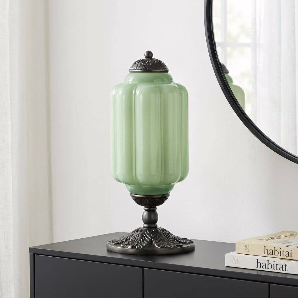 Retro Lamp — Cream-Colored Textured Glass, Brass/Black Frame
