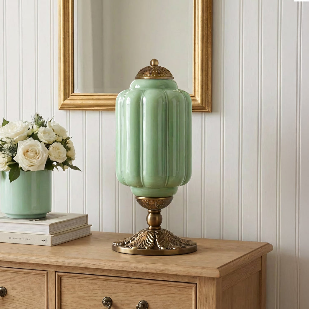 Retro Lamp — Cream-Colored Textured Glass, Brass/Black Frame