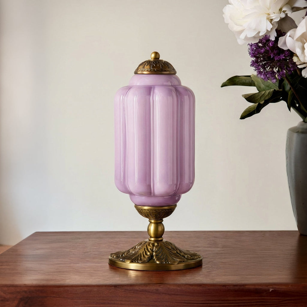 Retro Lamp — Cream-Colored Textured Glass, Brass/Black Frame