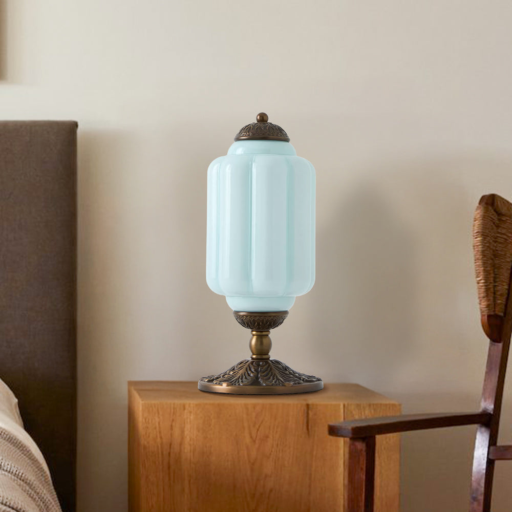 Retro Lamp — Cream-Colored Textured Glass, Brass/Black Frame