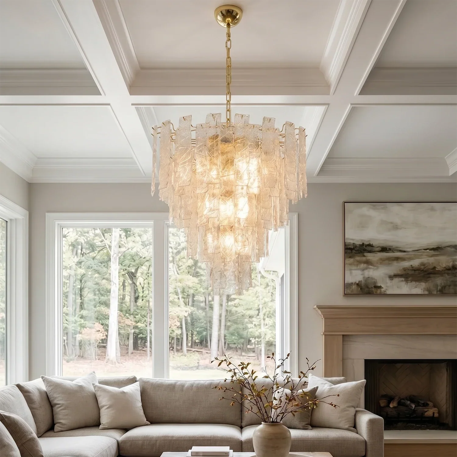 Everett Textured Glass Ribbon Tiered Chandelier | wildoxy
