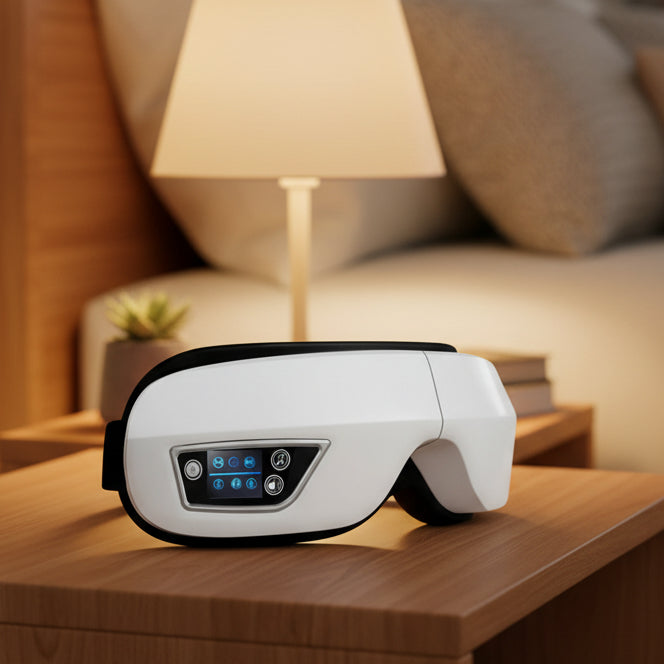 Chytrý 6D masážní přístroj na oči Eyeglow — Bluetooth zvuk, integrovaný vyhřívací systém
