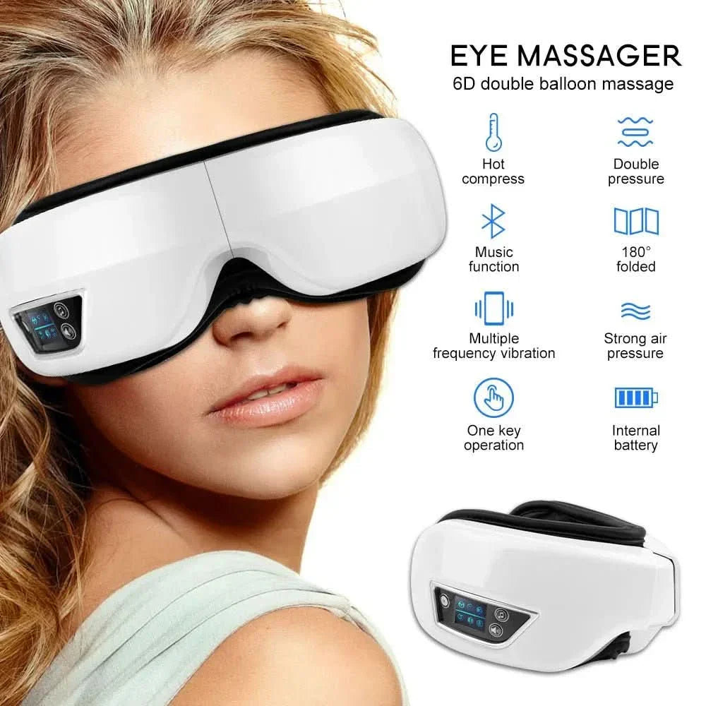 Chytrý 6D masážní přístroj na oči Eyeglow — Bluetooth zvuk, integrovaný vyhřívací systém