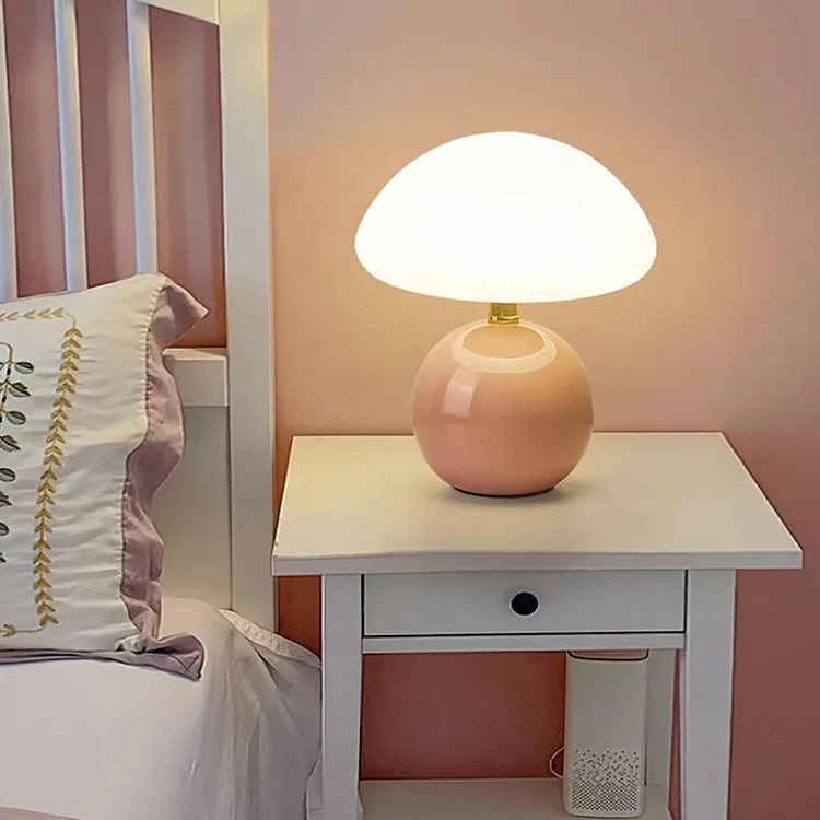 Lumiere Ceramic Table Lamp — Cream, Mushroom Shape, Bauhaus Style