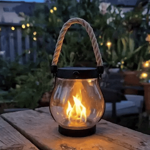Solar-Flammenlaterne - 22 LEDs, 25,5 cm, Hanfseil, wasserdicht