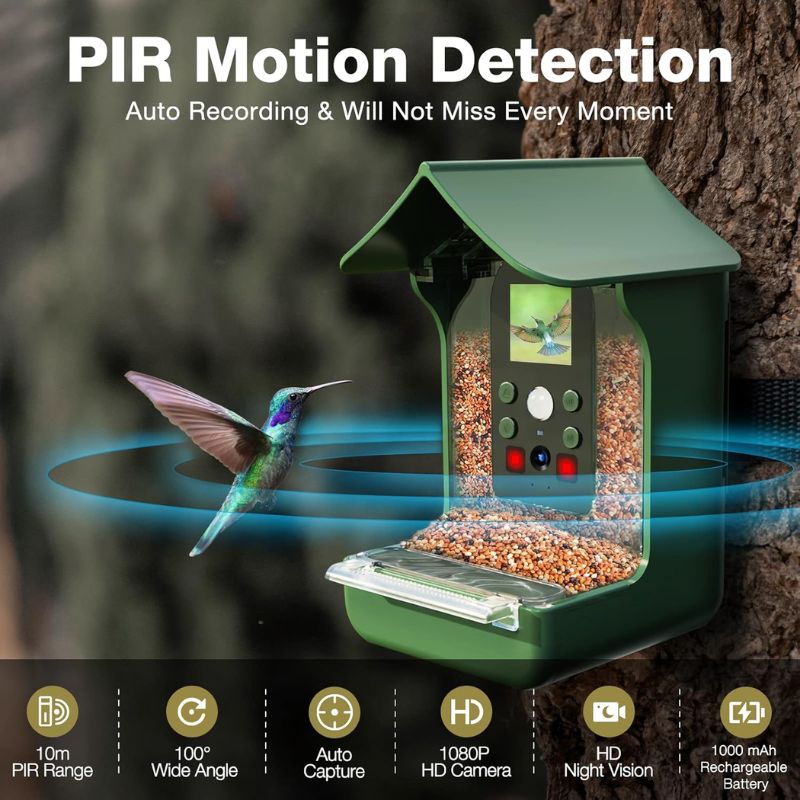 Mangiatoia per uccelli Feathervision - Fotocamera HD integrata, visualizzazione live in 1080p e acquisizione di foto
