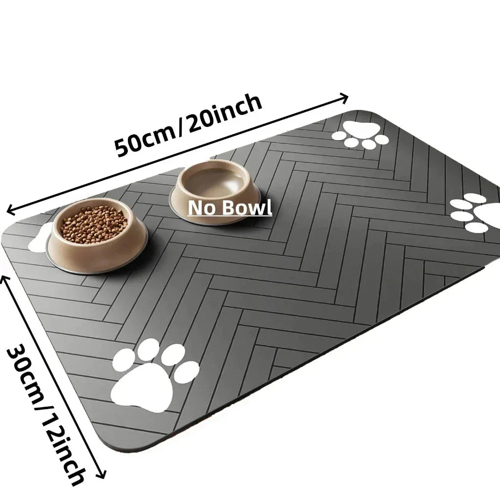 Tapete de chão para taças de comida de animais FEEDDRY — parte superior absorvente, base impermeável antiderrapante