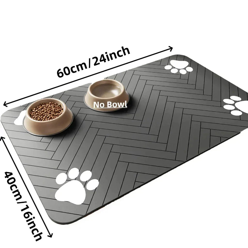 Tapete de chão para taças de comida de animais FEEDDRY — parte superior absorvente, base impermeável antiderrapante