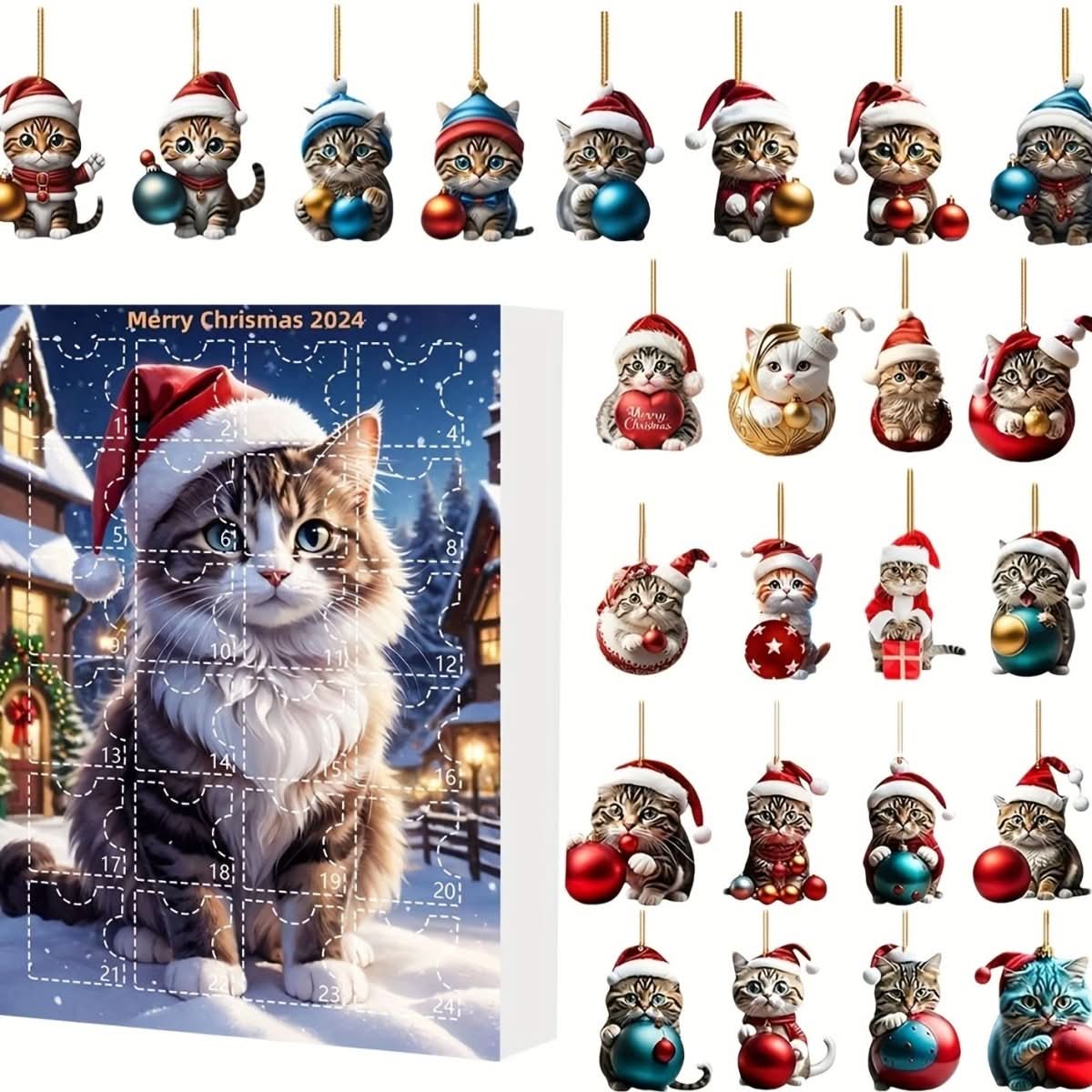 Calendário do Advento FELICOUNT para amantes de gatos — contagem decrescente diária com 24 portinholas até ao Natal