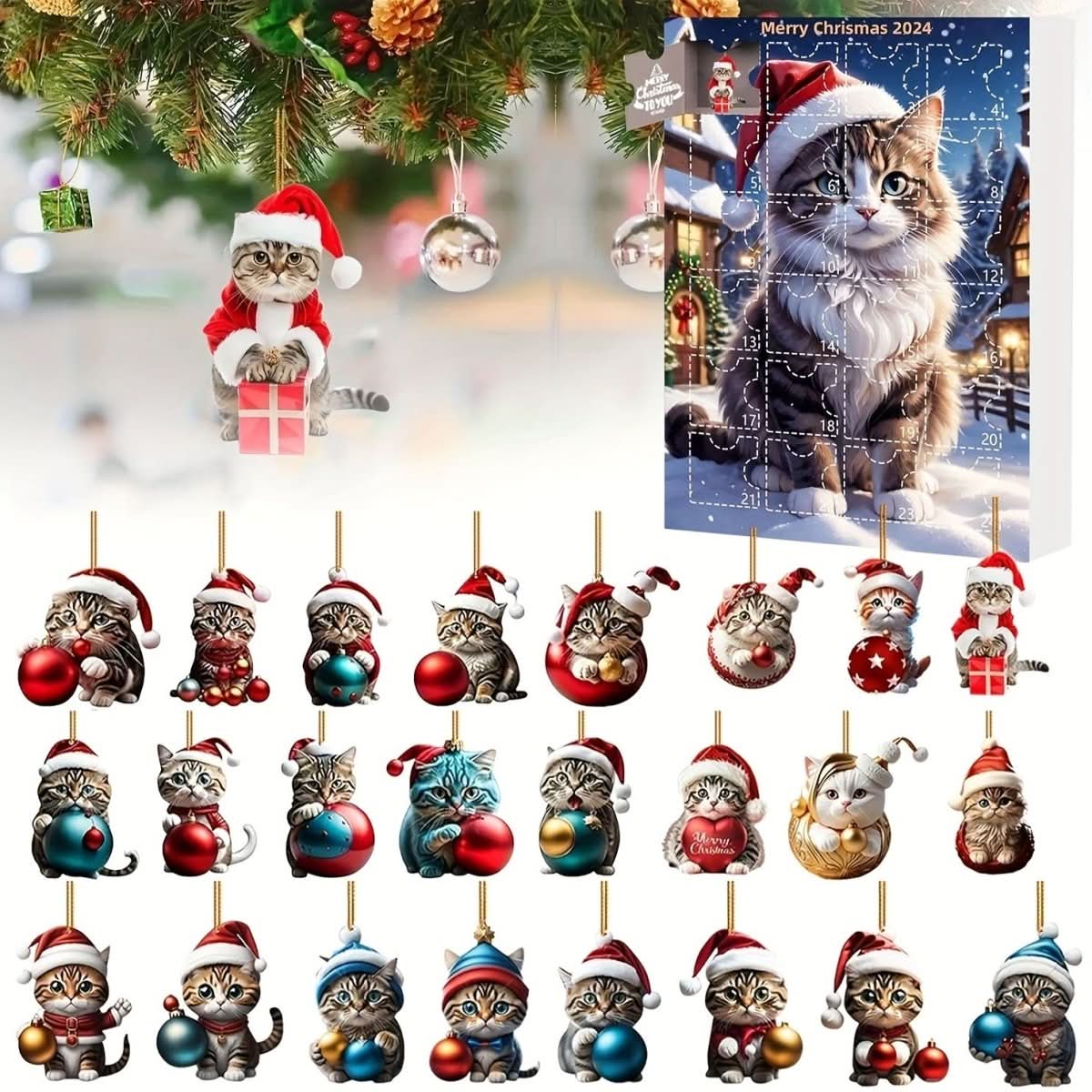 Calendário do Advento FELICOUNT para amantes de gatos — contagem decrescente diária com 24 portinholas até ao Natal