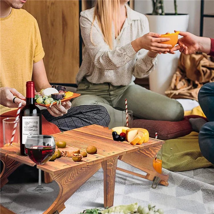 Fieldvint Portable Folding Table — Integrated Wine Glass Rest, Compact Foldaway Design