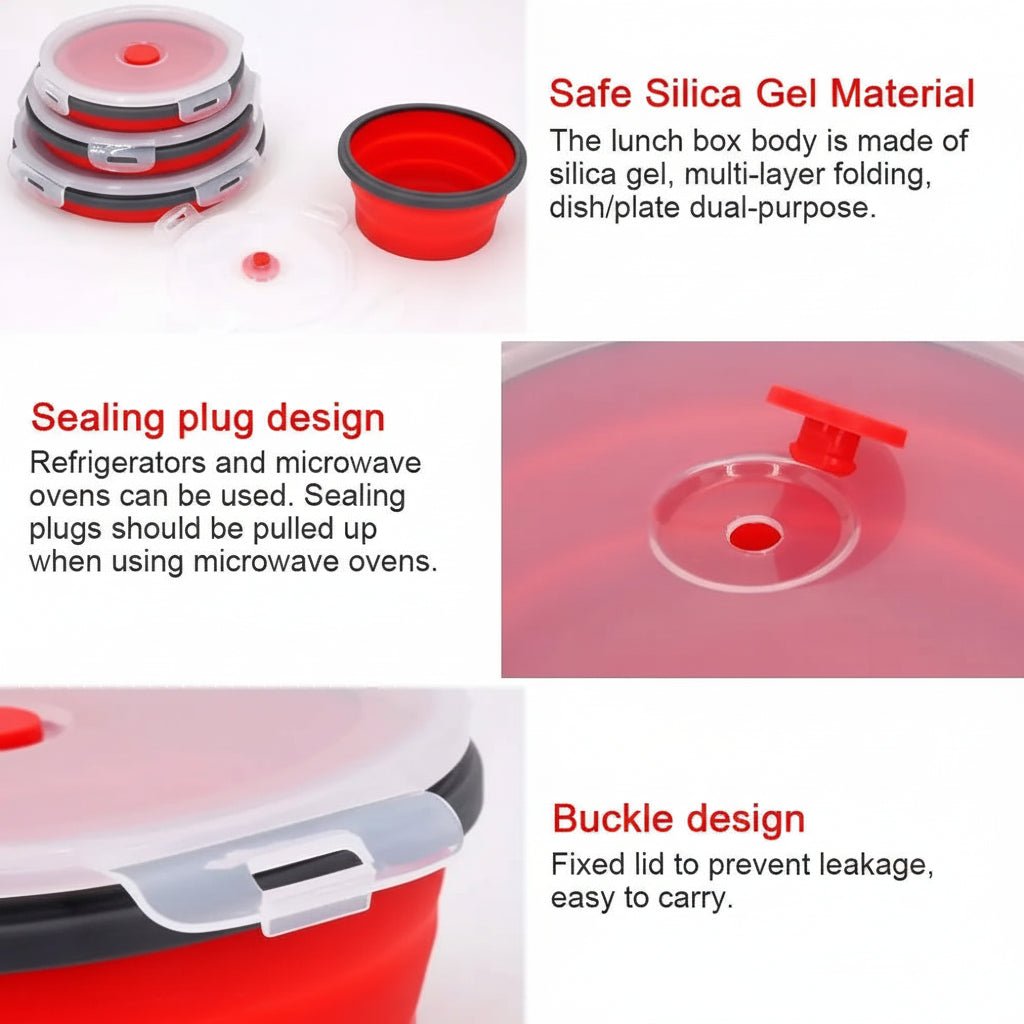 Ensemble de boîtes-repas bento pliables en silicone Flexibento — conception à pliage compact, couvercle étanche