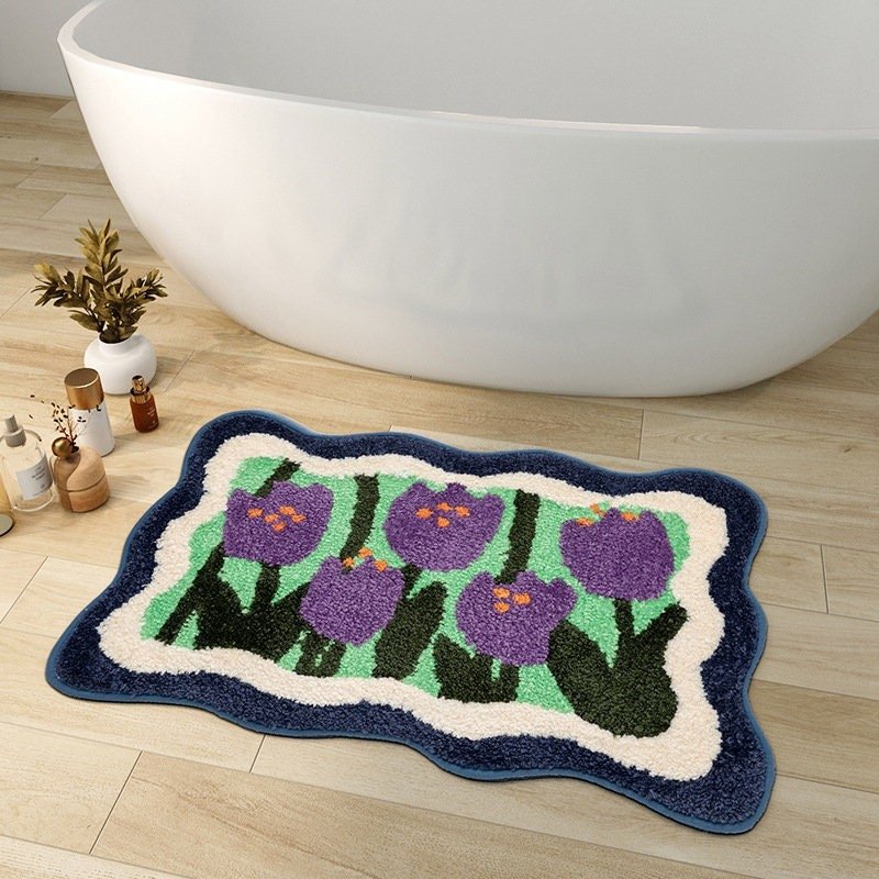 Tappetino da bagno floreale morbido Floracush — retro antiscivolo