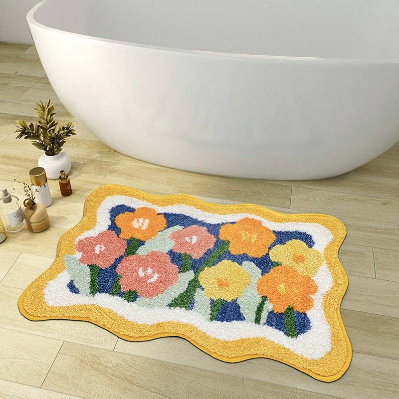 Tappetino da bagno floreale morbido Floracush — retro antiscivolo