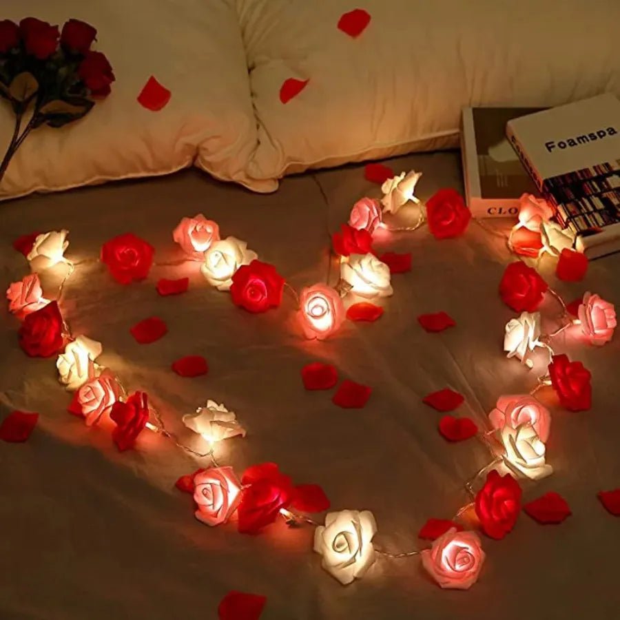Floraglow guirlandes lumineuses féeriques à roses — LED blanc chaud doux, longueur de 2m, accents de roses artificielles