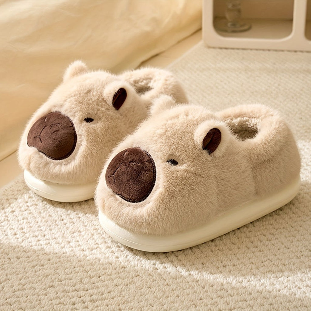 Chinelos de peluche FLUFFBARA com capivara — Sola antiderrapante, interior e exterior em peluche