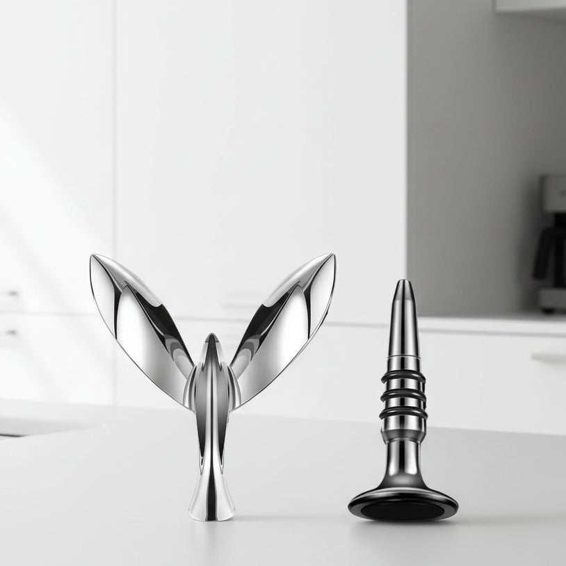 Samovyvažovací otvírák lahví Flybird — elegantní silueta ptáka, samostatně stojící základna