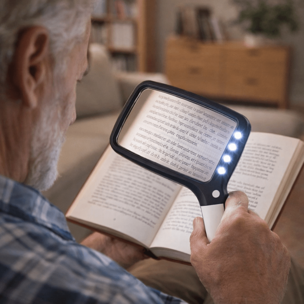 FOCUSLITE عدسة مكبرة محمولة باليد بقوة 3X — خمسة أضواء LED
