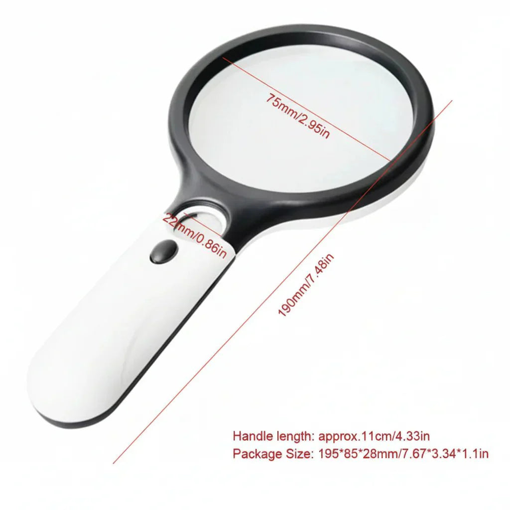 FocusMax 45X Handlupe — Zweilinsiges Design, helle LED-Leuchten