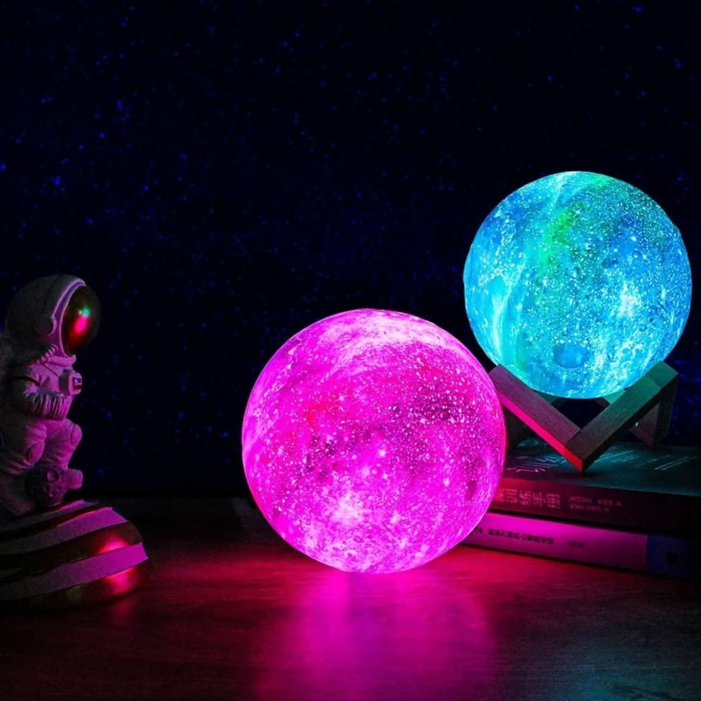Galaxy-maamlamp — 3D-geprinte verlichting, 16 kleurmodi, houten standaard, afstandsbediening