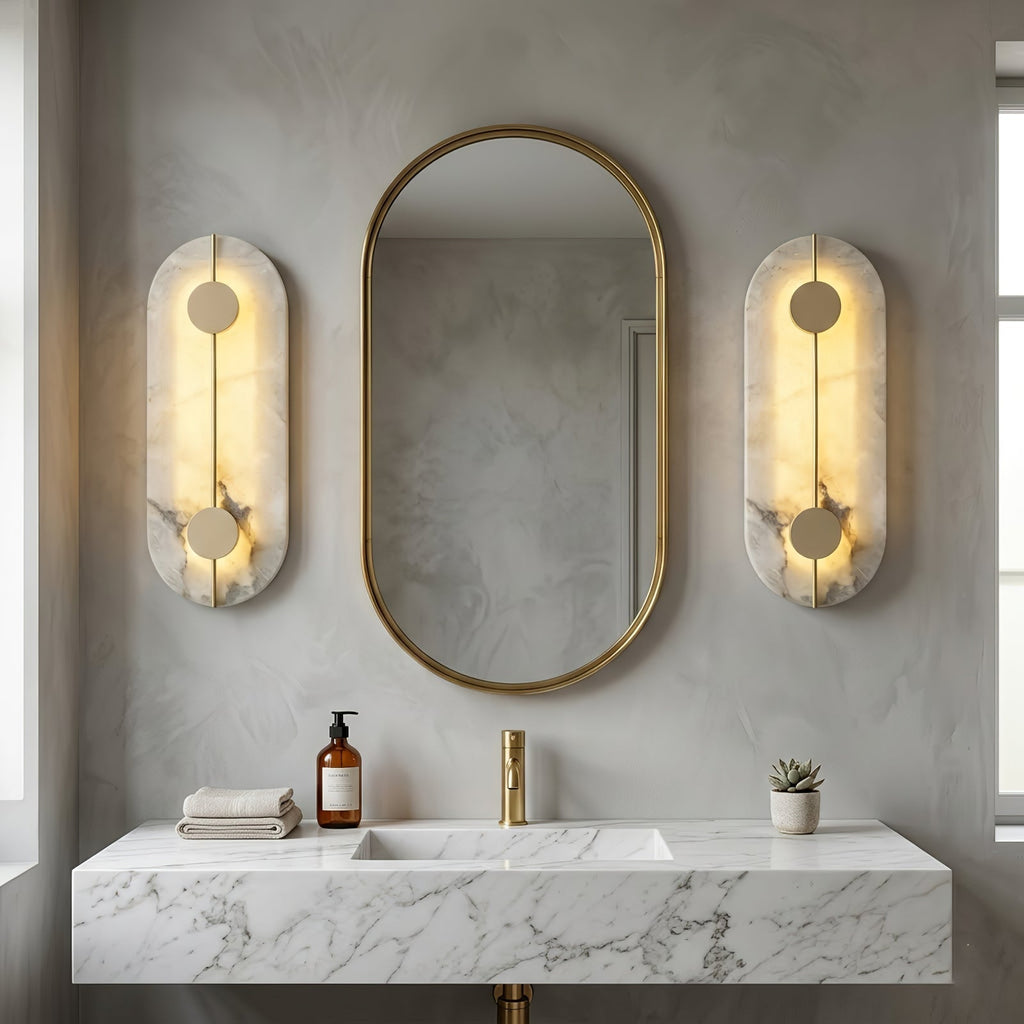 Geometric Capsule Natural Alabaster Wall Sconce | wildoxy