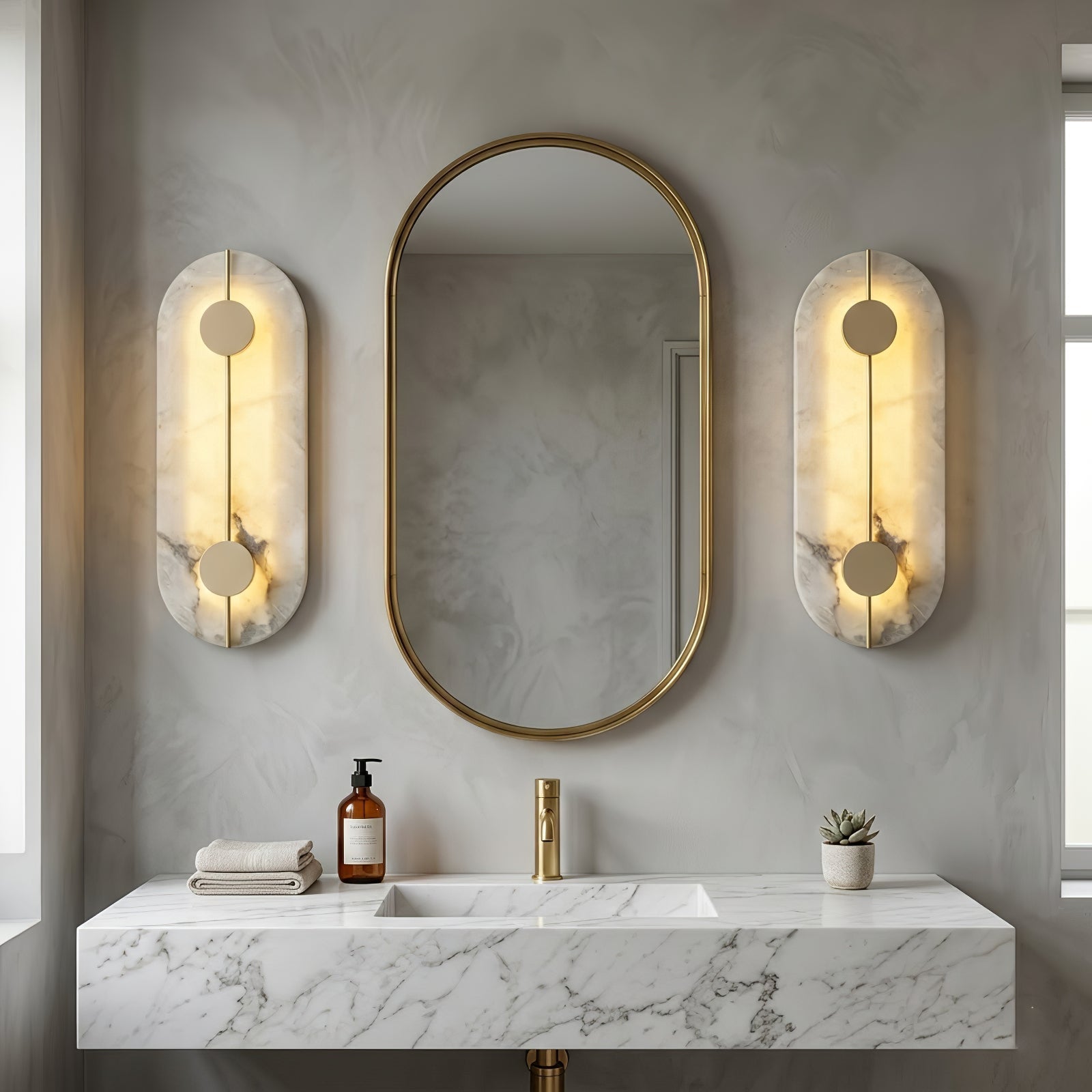 Geometric Capsule Natural Alabaster Wall Sconce | wildoxy
