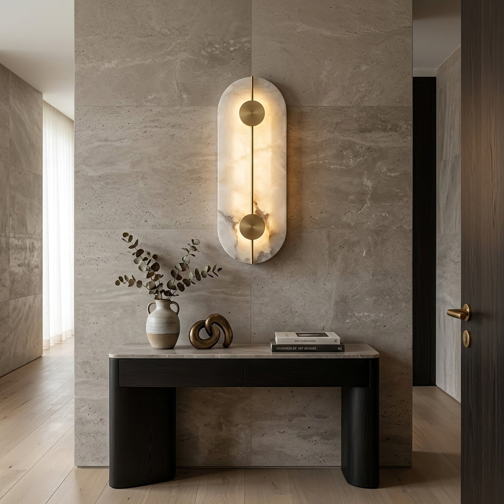 Geometric Capsule Natural Alabaster Wall Sconce | wildoxy