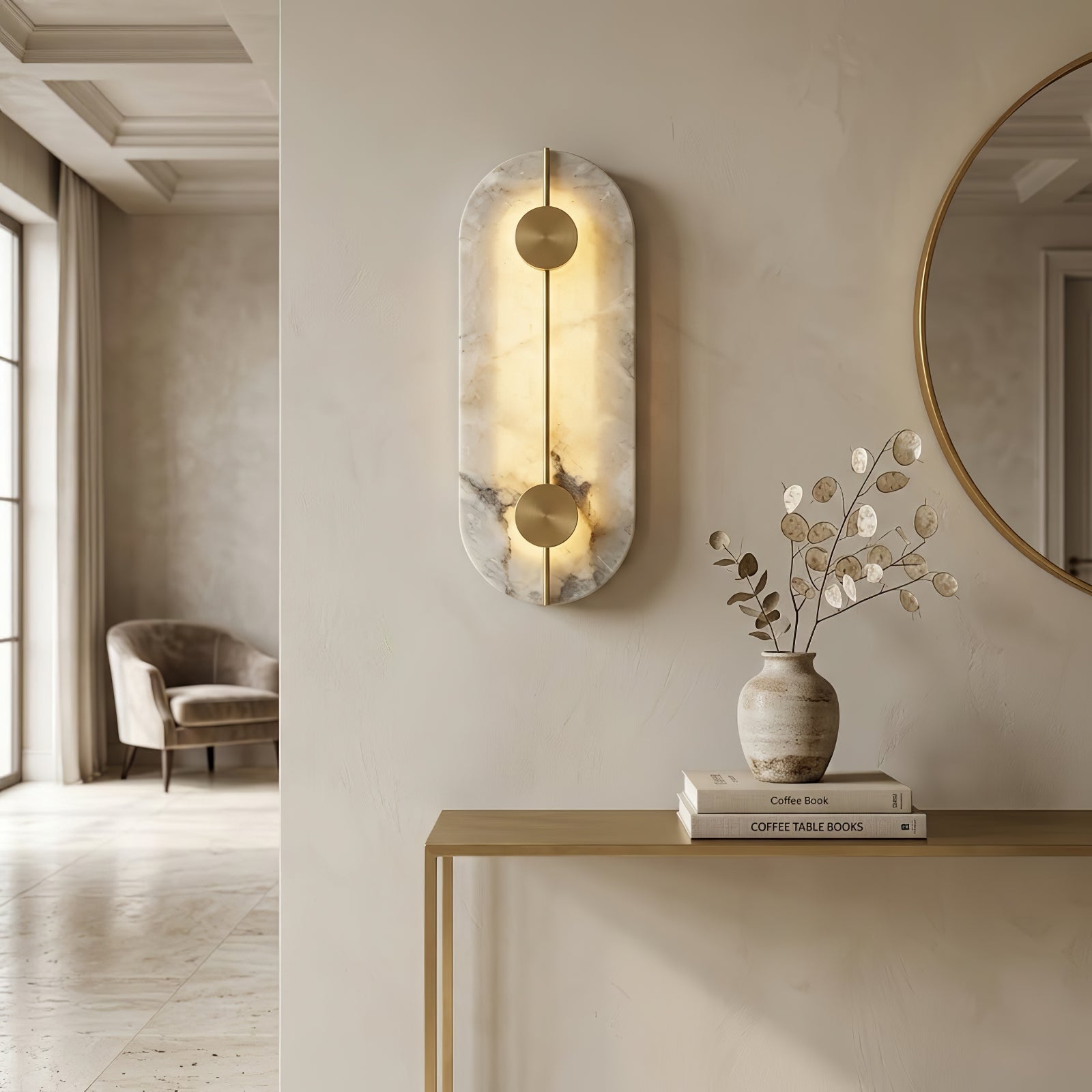 Geometric Capsule Natural Alabaster Wall Sconce | wildoxy