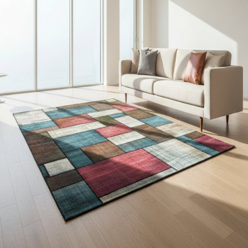Geomora zacht geometrisch vloerkleed — antislipachterkant, eigentijds ontwerp