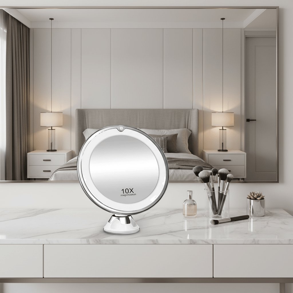 GlamZoom 10x LED Vanity Mirror — Clear Magnified View, Integrated Lighting