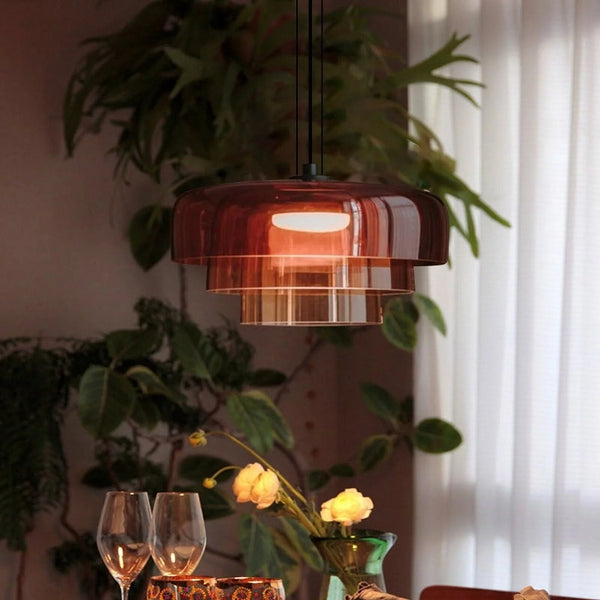 AuroraHaze Nordic Glass Pendant Lamp — Combined Glass And Metal Shade Design