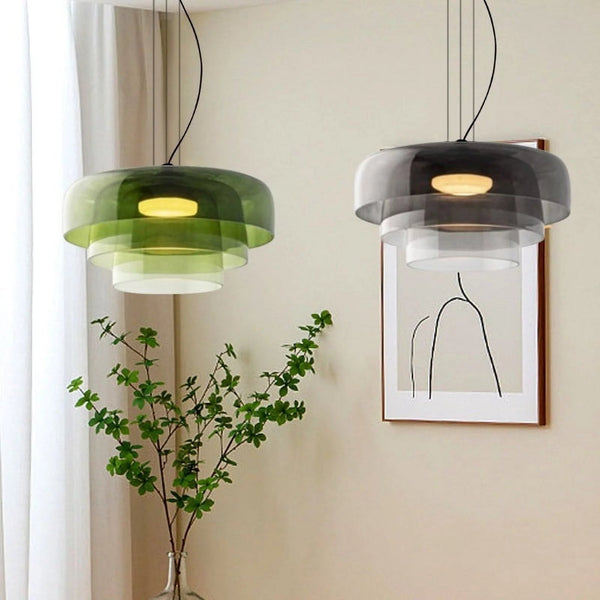 AuroraHaze Nordic Glass Pendant Lamp — Combined Glass And Metal Shade Design